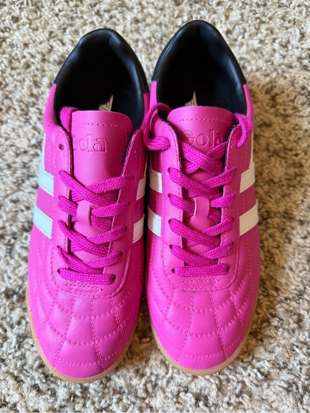 Gola Hot Pink Trainers with White Stripes and Black Collar - Picture 2 of 4